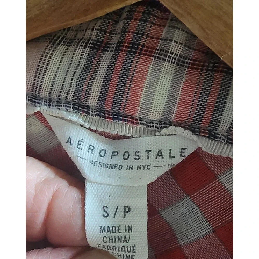 Aeropostale Shirt Womens Small Long Sleeve Red Plaid Checkered Soft Pocket - Picture 5 of 7